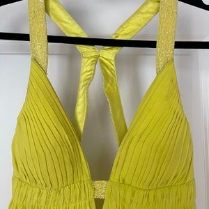 Cache Lime Green Beaded Silk Cocktail Party Dress